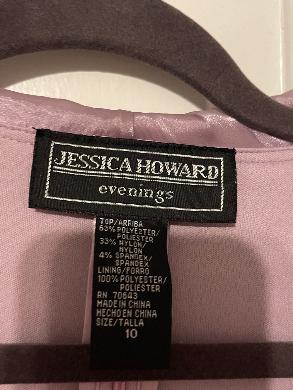 Jessica Howard Lilac Evening Top with Black Label